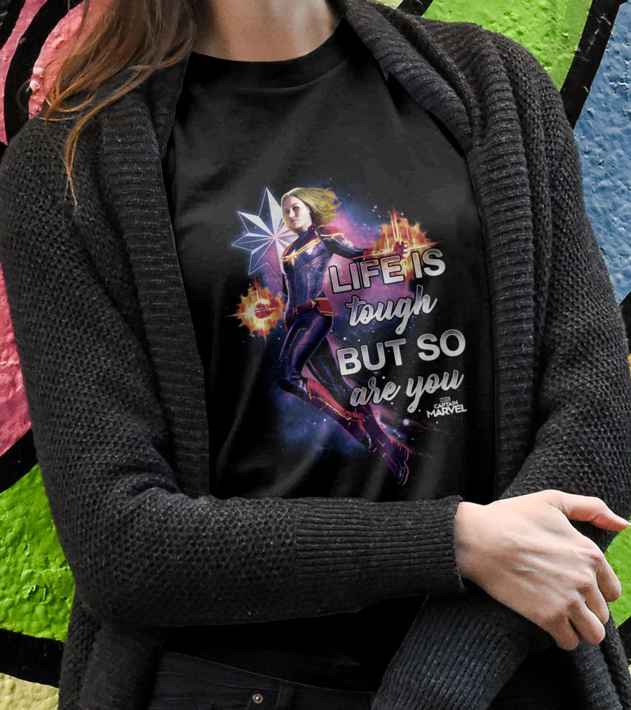 Captain Marvel Life Is Tough But So Are You Inspirational Quote Flight T-Shirt