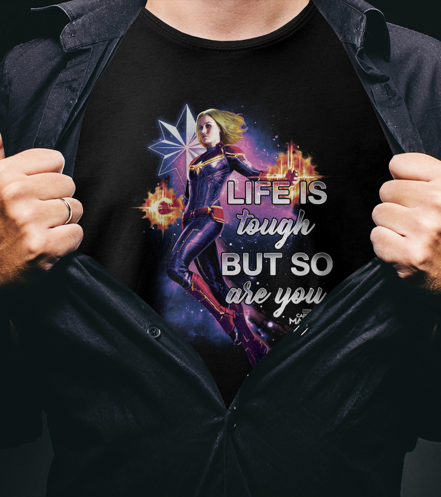 Captain Marvel Life Is Tough But So Are You Inspirational Quote Flight T-Shirt