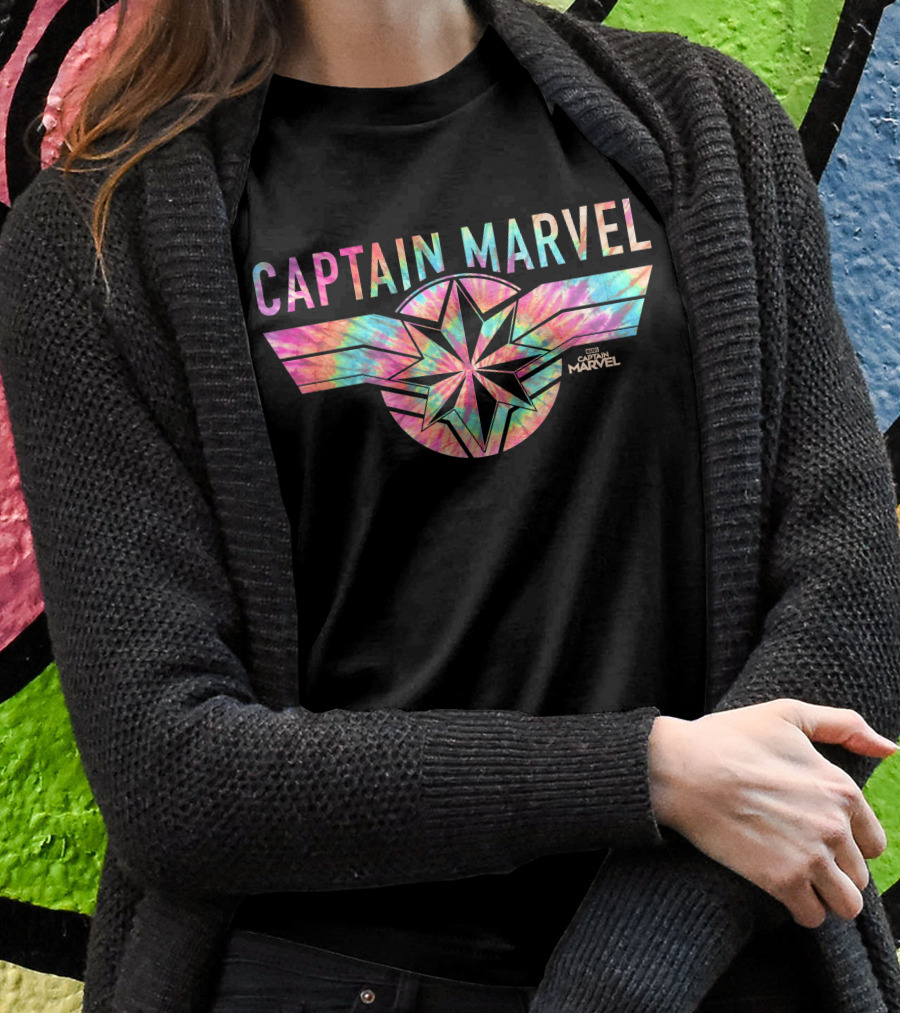 Captain Marvel Star Emblem Tie Dye Banner T-Shirt