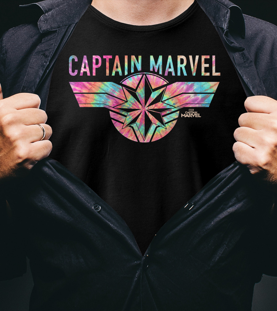 Captain Marvel Star Emblem Tie Dye Banner T-Shirt