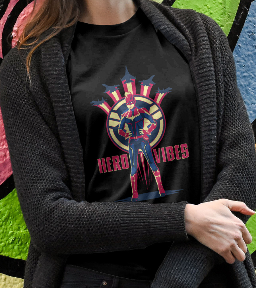 Captain Marvel Hero Vibes With Planes And Iconic Emblem T-Shirt