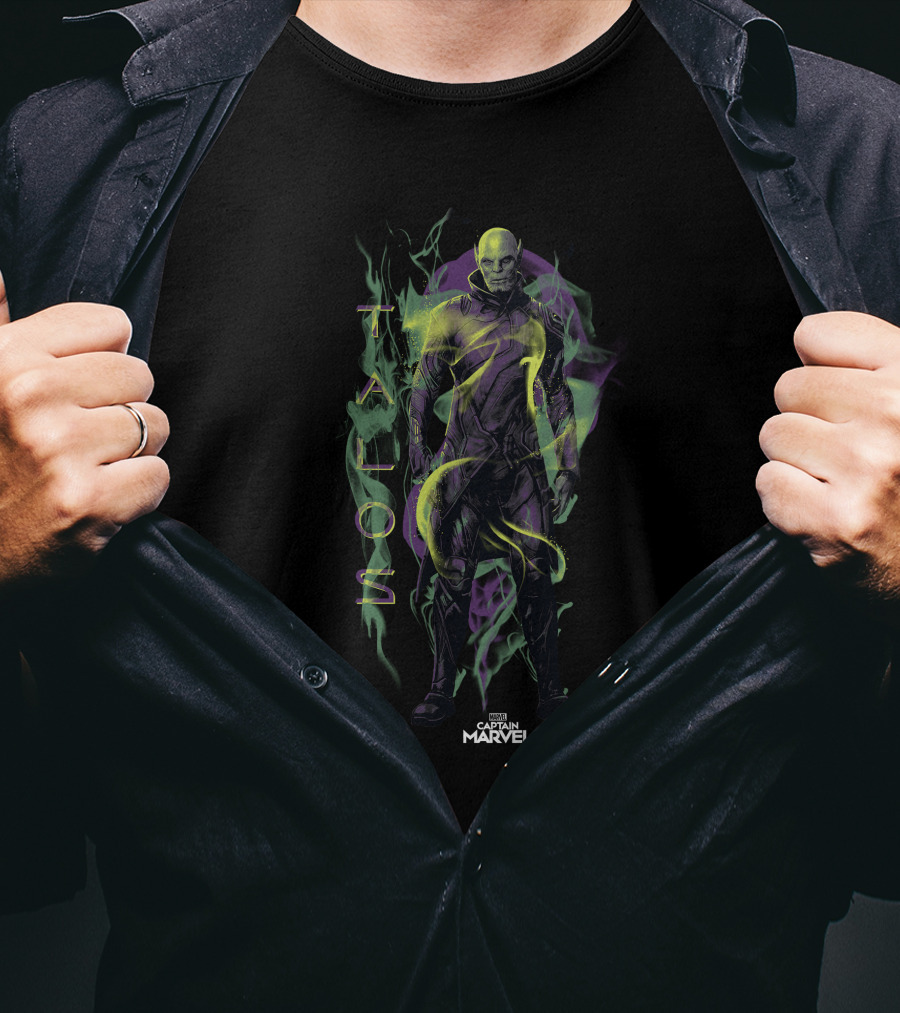 Captain Marvel Movie Talos Smokey Green And Purple Flame T-Shirt