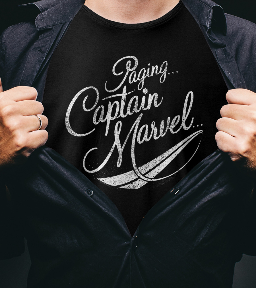 Paging Captain Marvel Distressed Cursive Marvel T-Shirt