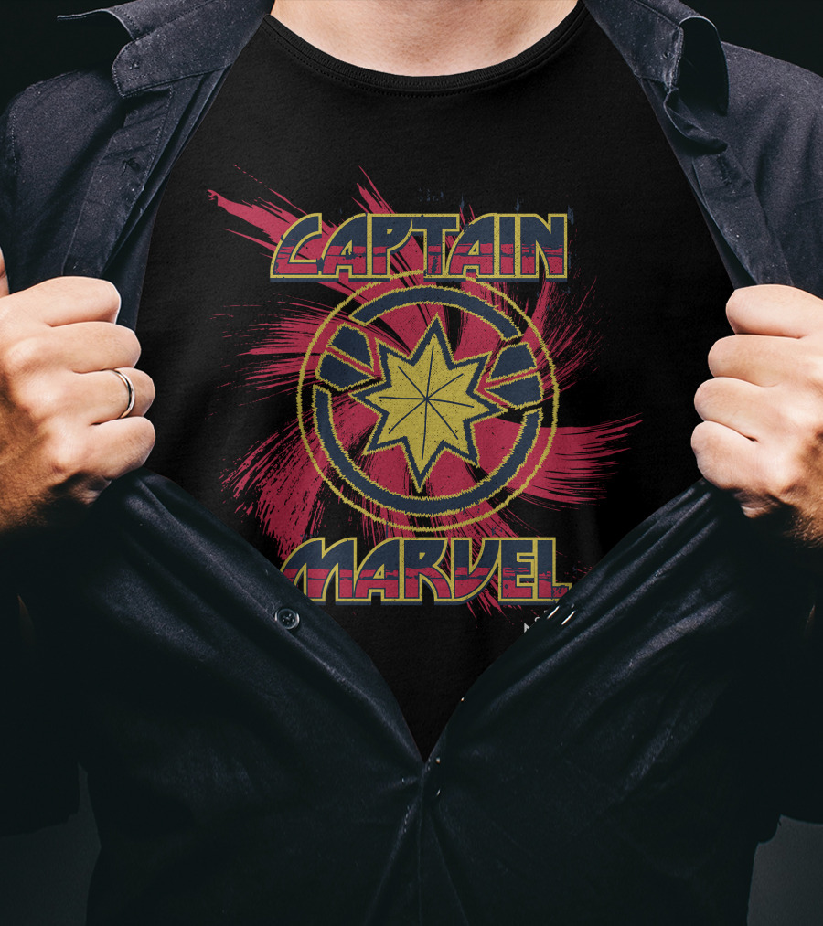 Captain Marvel Starburst Spiral Paint Splatter Marvel T-Shirt