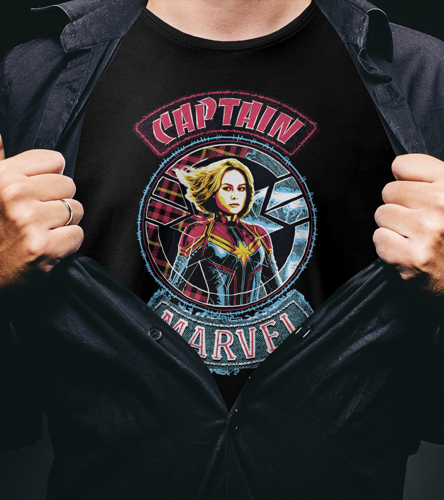 Captain Marvel Stitched Patched Emblem T-Shirt