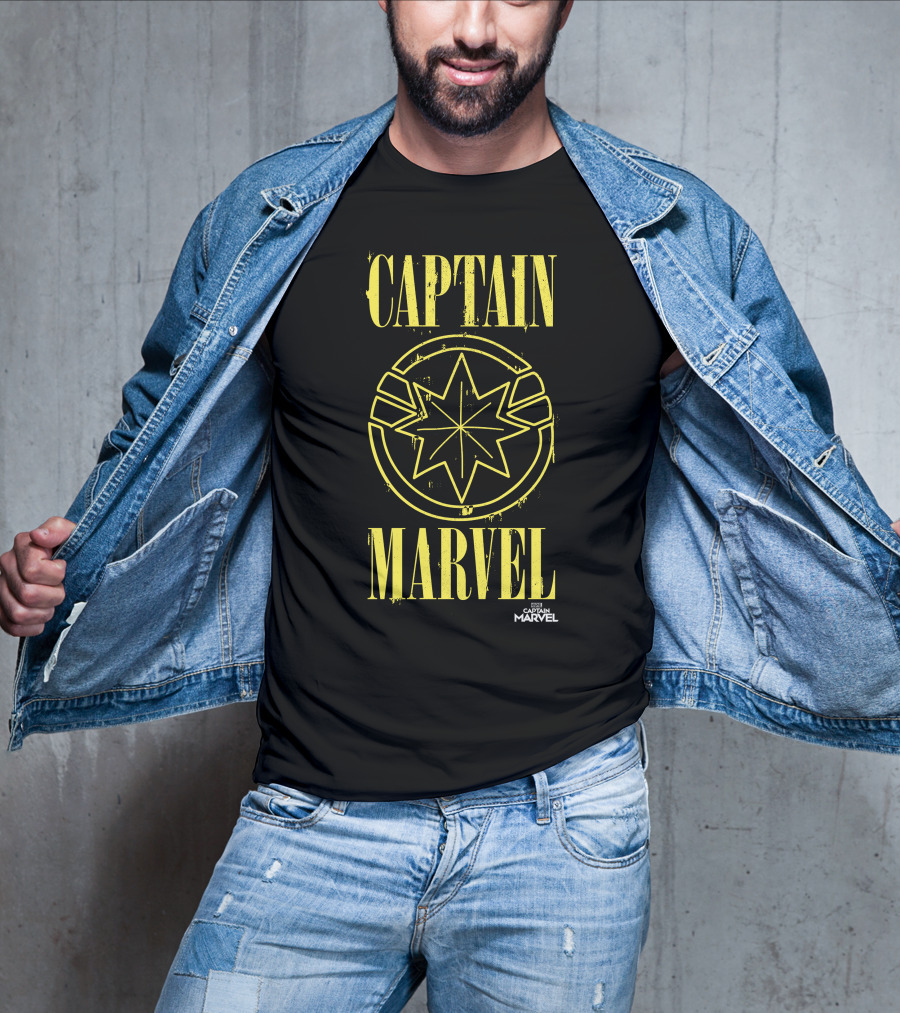 CAPTAIN MARVEL Yellow Star Emblem With Paint Drip Effect T-Shirt