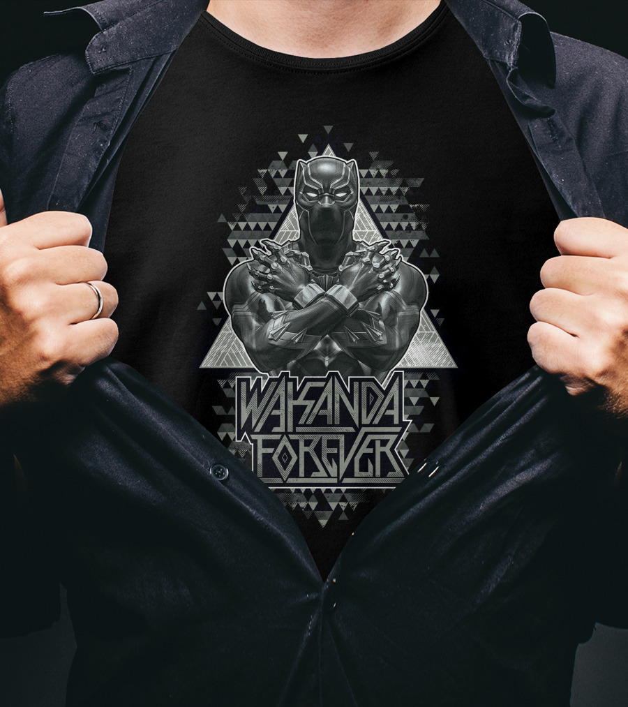 Wakanda Forever Marvel Black Panther Crossed Arms Geometric T-Shirt