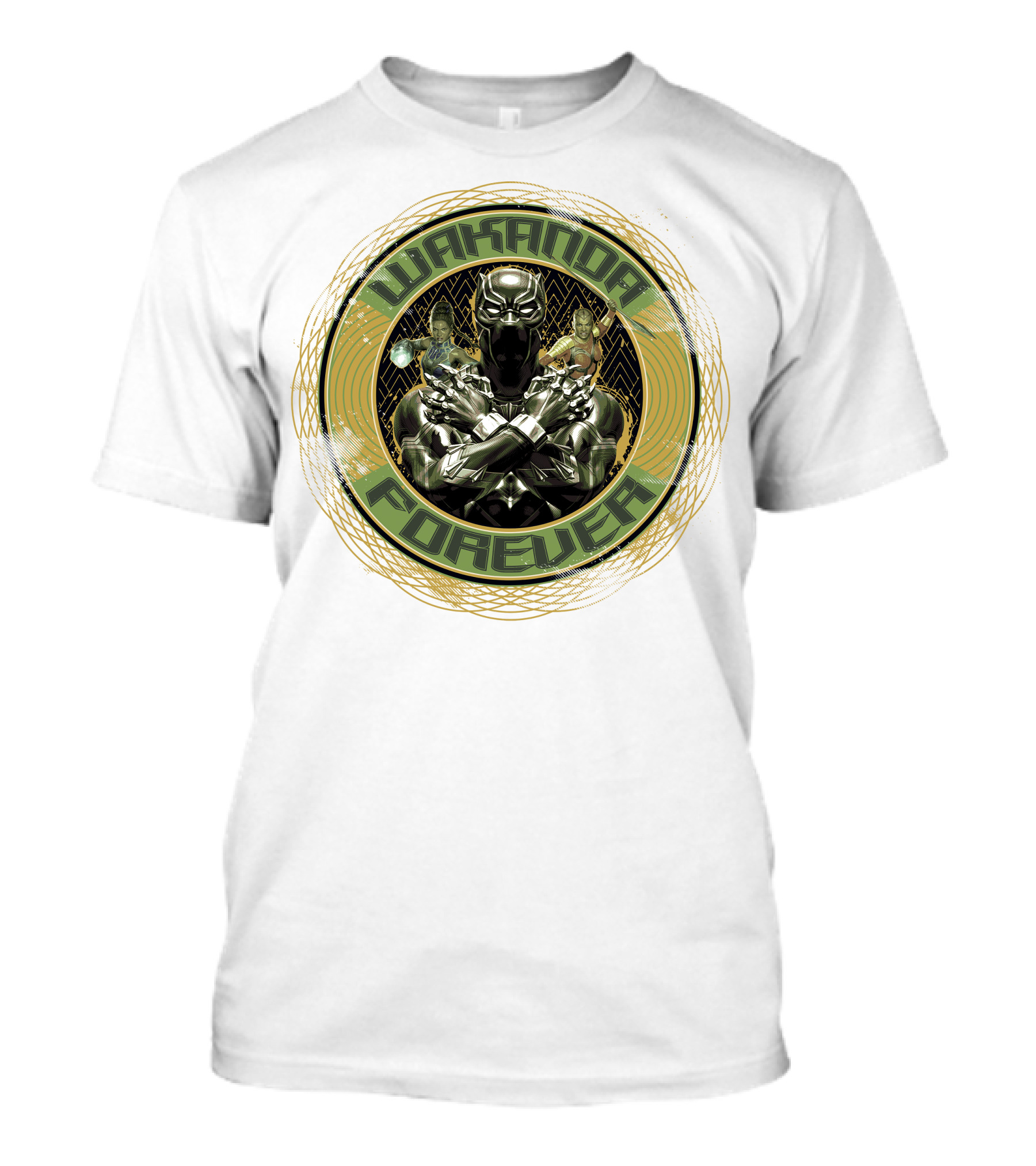 Wakanda Forever Black Panther Gold Circle Marvel T-Shirt