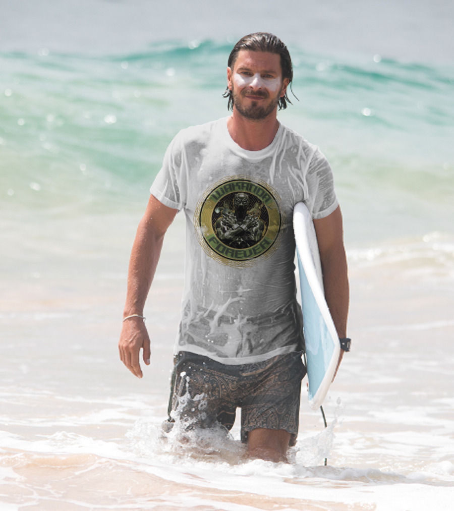 Wakanda Forever Black Panther Gold Circle Marvel T-Shirt