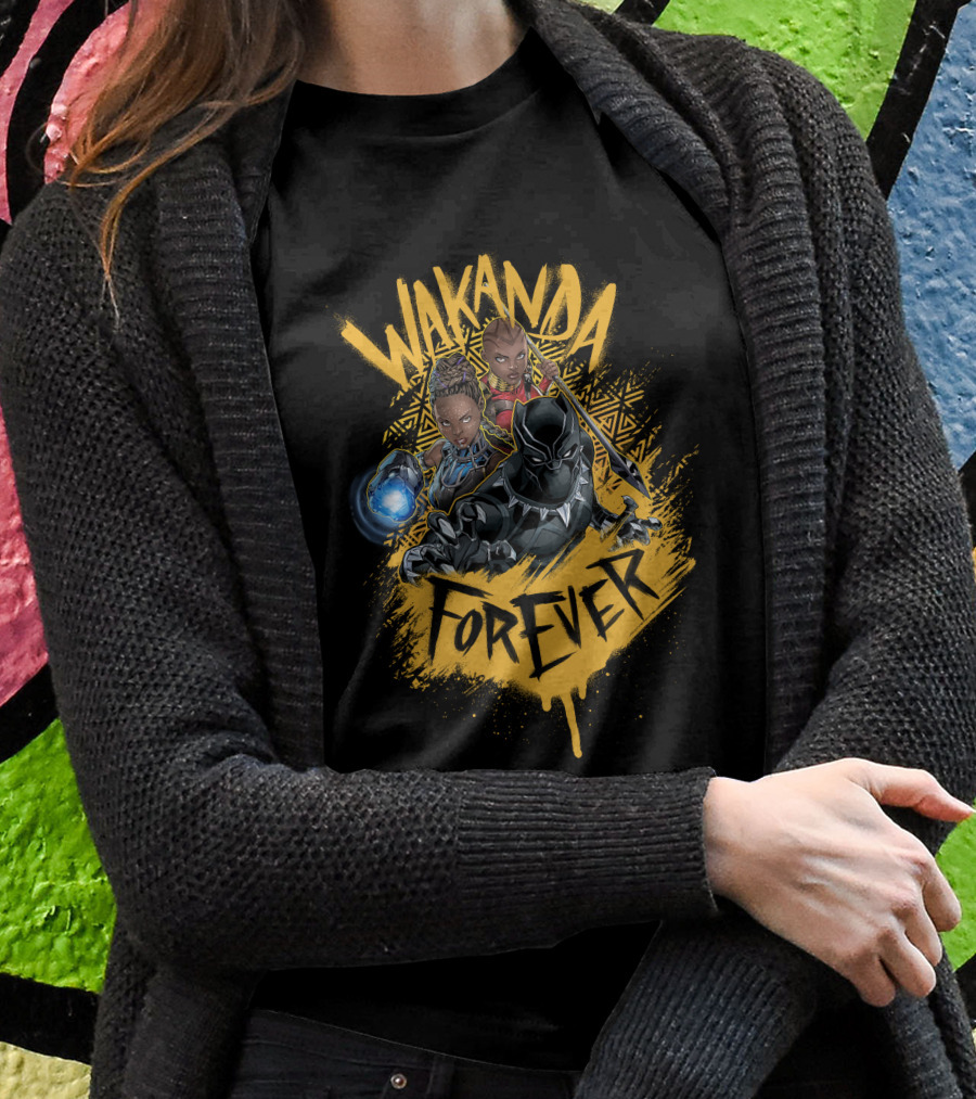 Wakanda Forever Marvel Black Panther Group Shot Painted T-Shirt