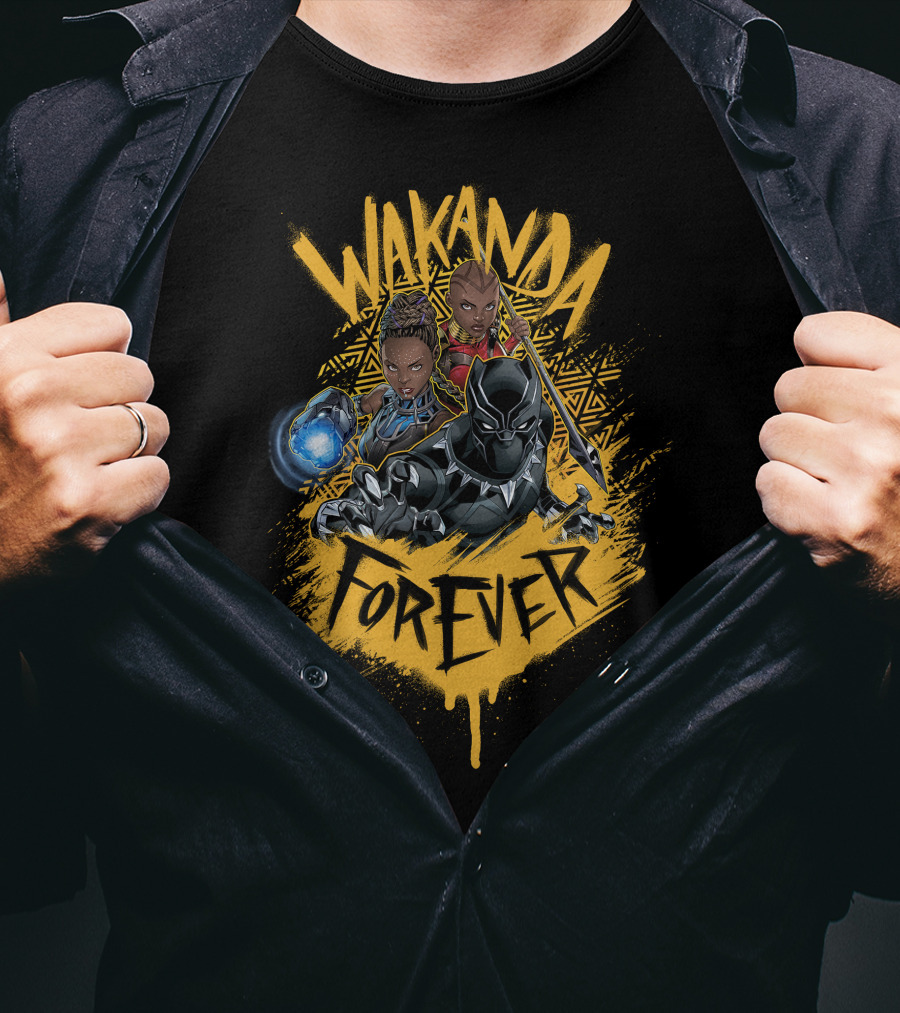Wakanda Forever Marvel Black Panther Group Shot Painted T-Shirt