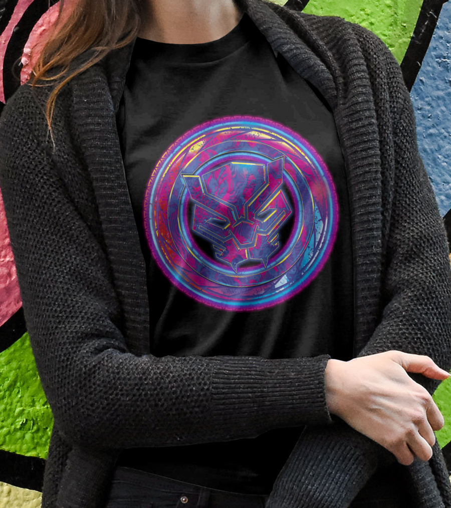 Marvel Black Panther Vibrant Neon Panther Head Emblem T-Shirt