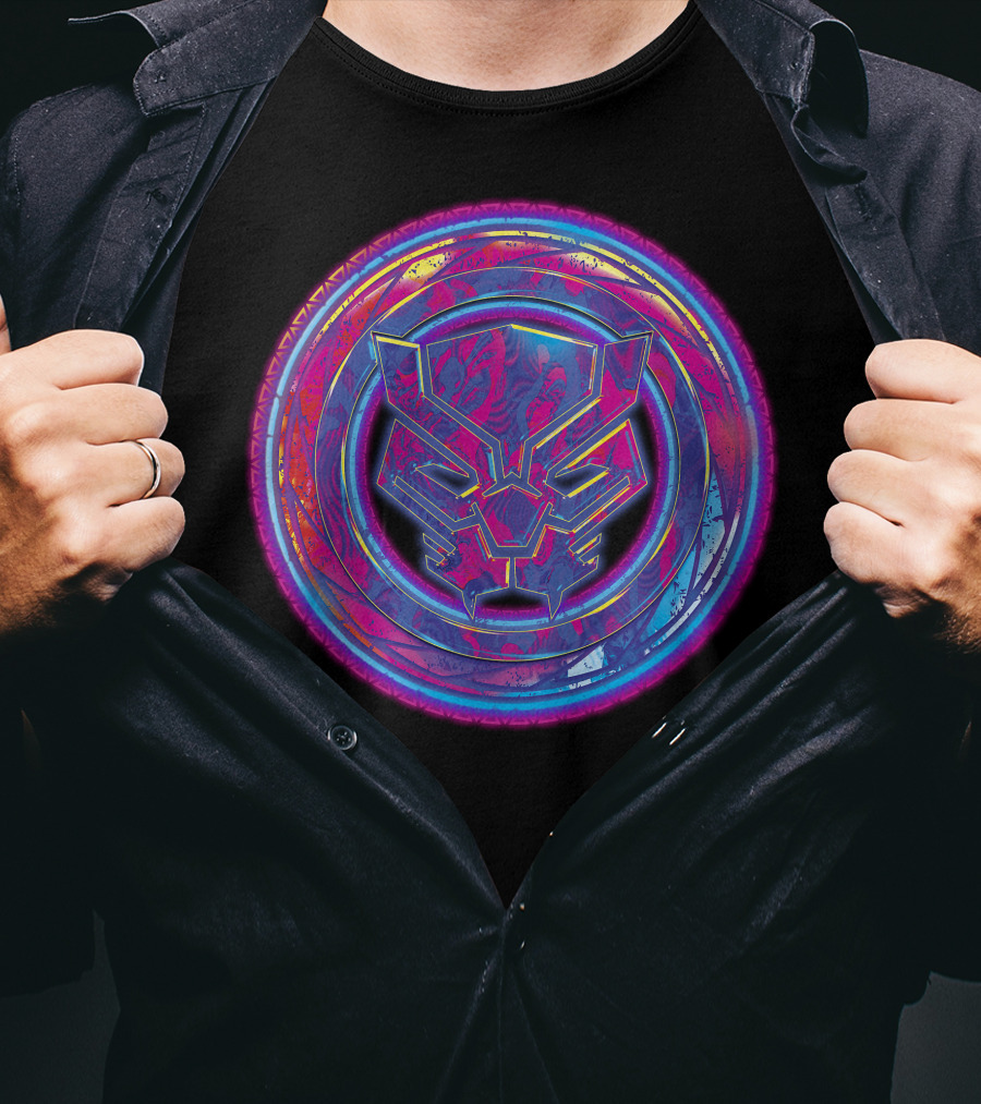 Marvel Black Panther Vibrant Neon Panther Head Emblem T-Shirt