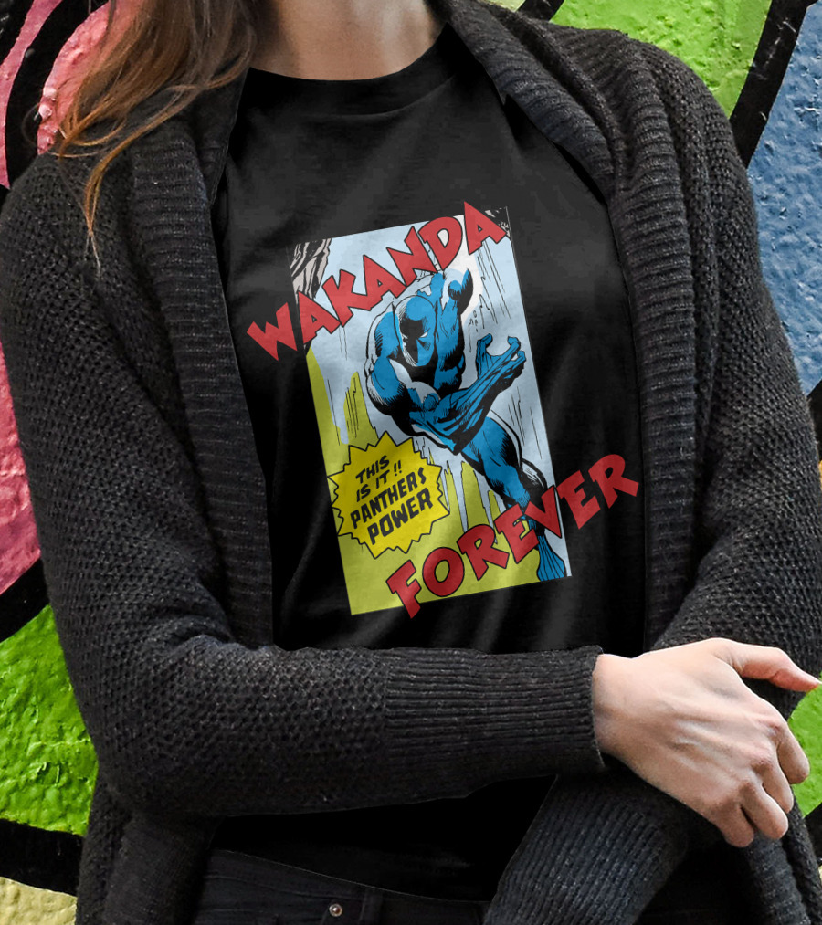 Wakanda Forever This Is It Panther's Power Marvel Black Panther Vintage Comic T-Shirt