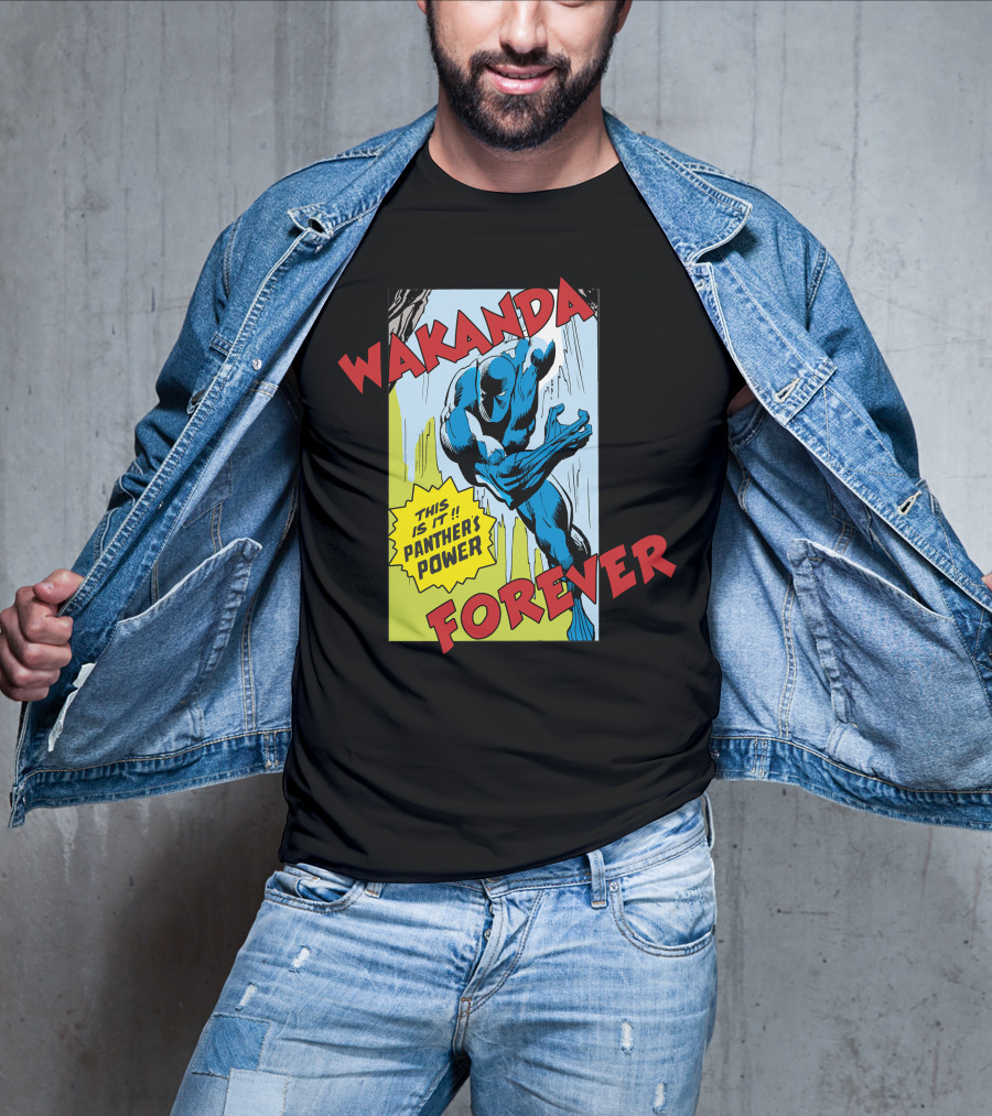 Wakanda Forever This Is It Panther's Power Marvel Black Panther Vintage Comic T-Shirt