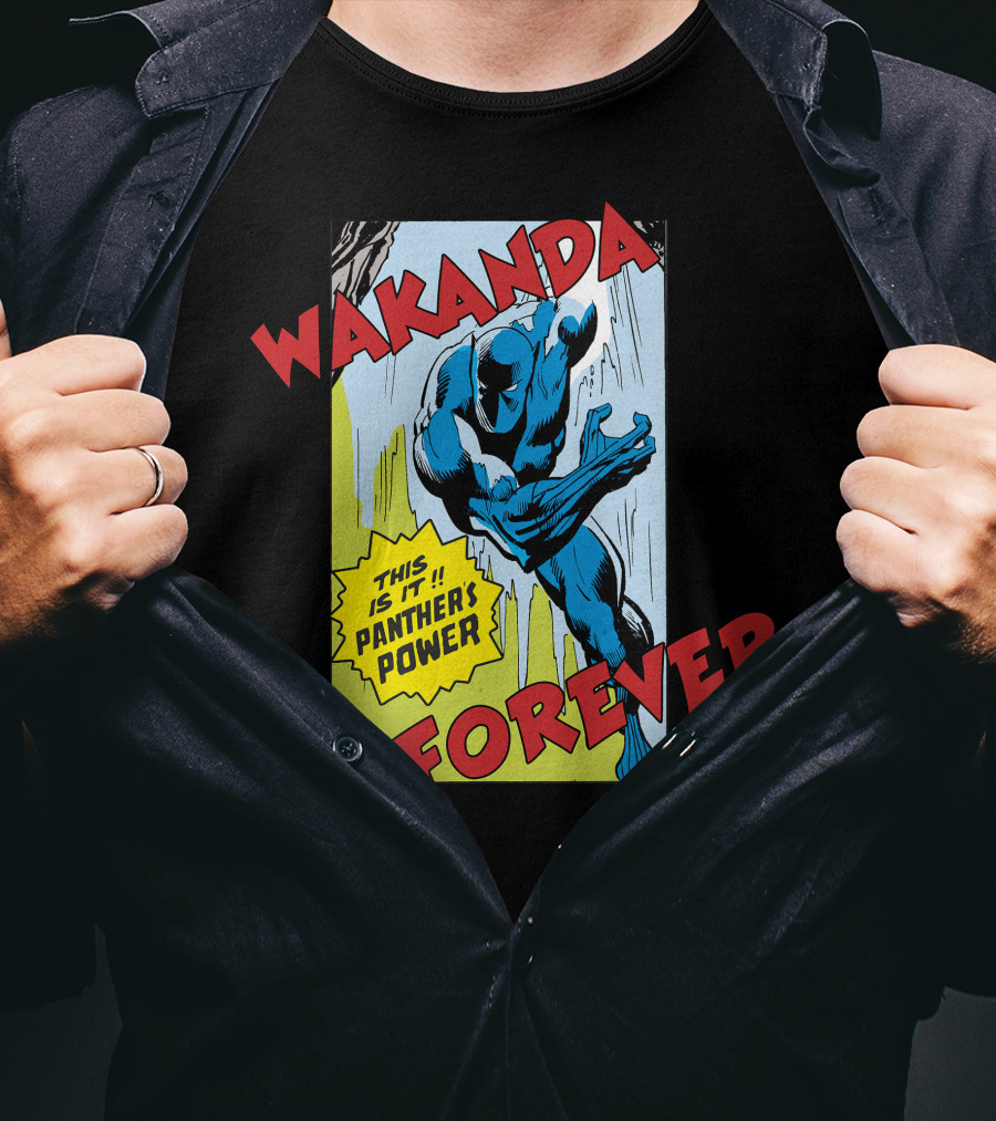 Wakanda Forever This Is It Panther's Power Marvel Black Panther Vintage Comic T-Shirt