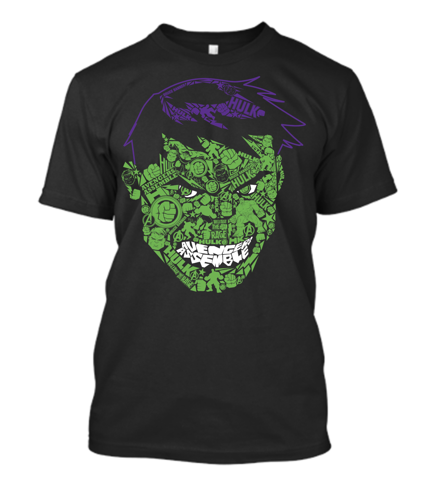 Avengers Assemble Hulk Rage Face With Smash Symbol And Purple Hair Elements T-Shirt