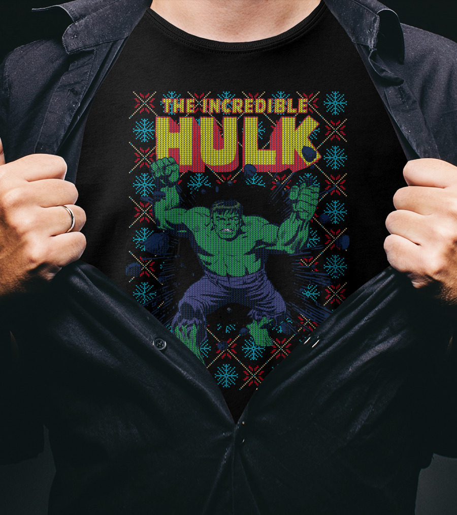 The Incredible Hulk Smash Marvel Comic Retro Explosion Christmas T-Shirt
