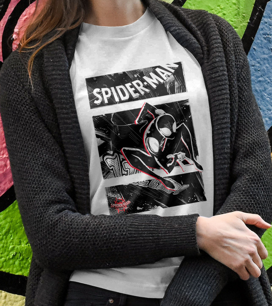Spider-Man Marvel Spiderverse Comic Graphic Action Panels T-Shirt