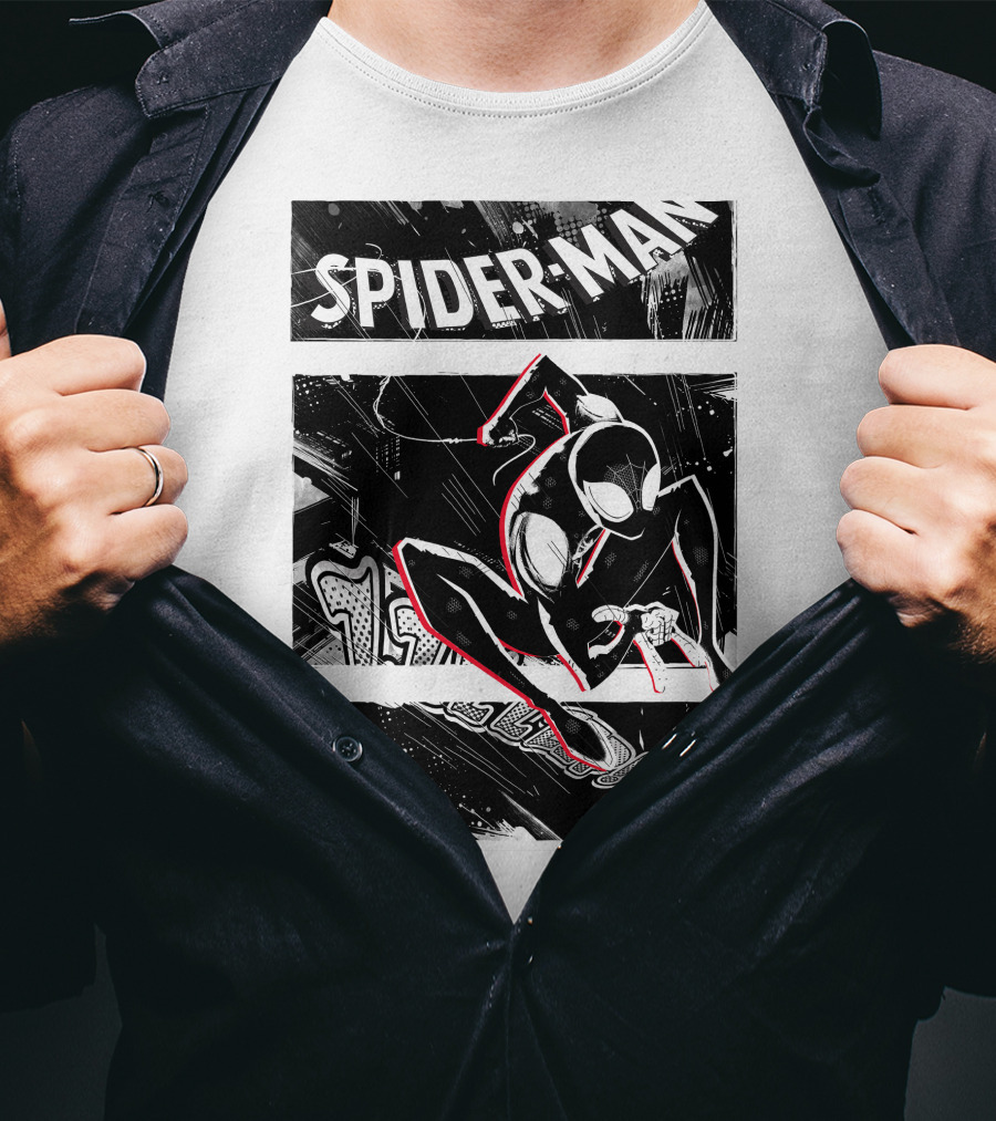Spider-Man Marvel Spiderverse Comic Graphic Action Panels T-Shirt
