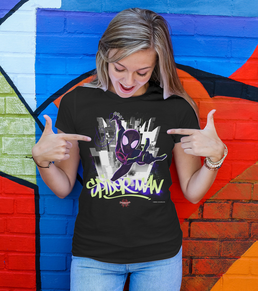 Spider-Man Spiderverse Graffiti City Marvel Iconic Swing Pose T-Shirt