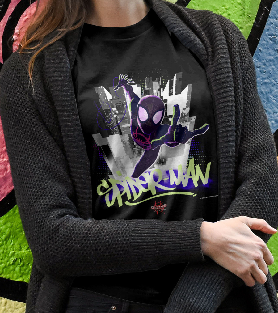 Spider-Man Spiderverse Graffiti City Marvel Iconic Swing Pose T-Shirt