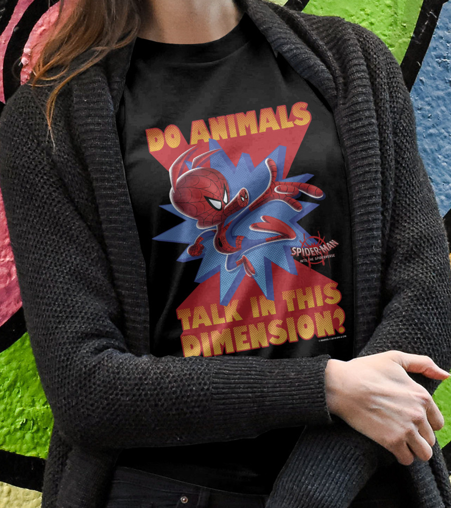 Marvel Spider-Man Into The Spiderverse Do Animals Talk In This Dimension? T-Shirt