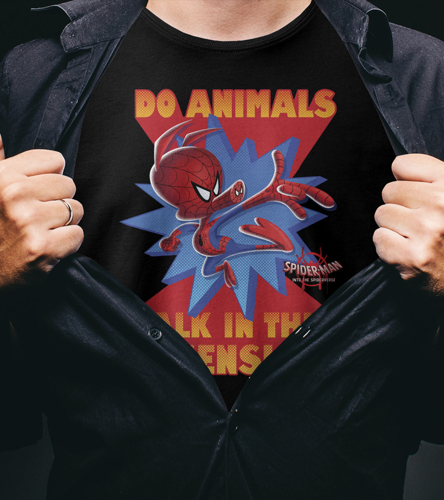 Marvel Spider-Man Into The Spiderverse Do Animals Talk In This Dimension? T-Shirt
