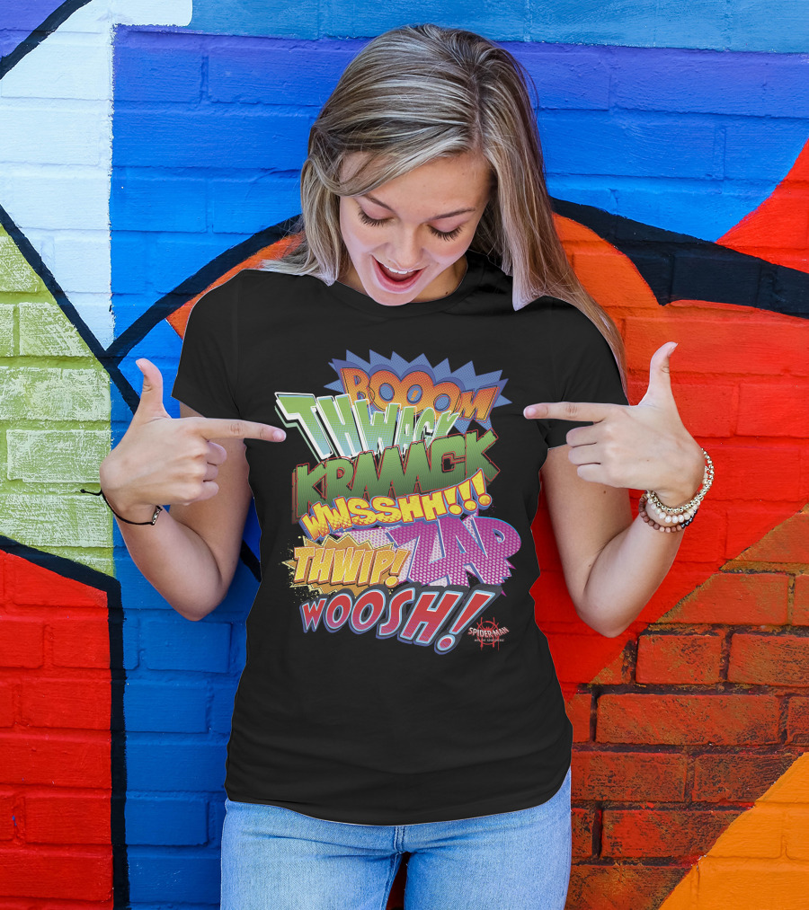 BOOOM THWACK KRRACK WHSSHH THWIP ZAP WOOSH Marvel Spider-Man Spiderverse T-Shirt