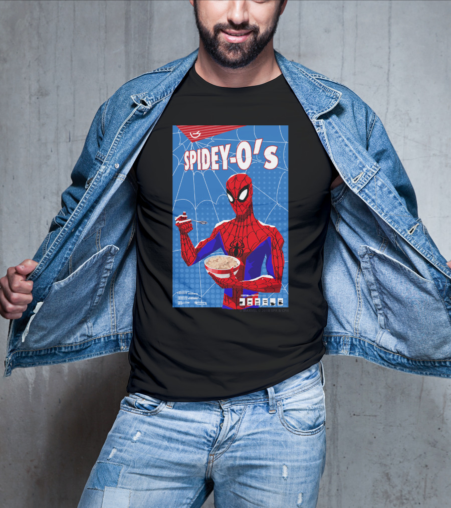 Marvel Spider-Man Spiderverse Spidey-Os Cereal Box Breakfast Comics T-Shirt