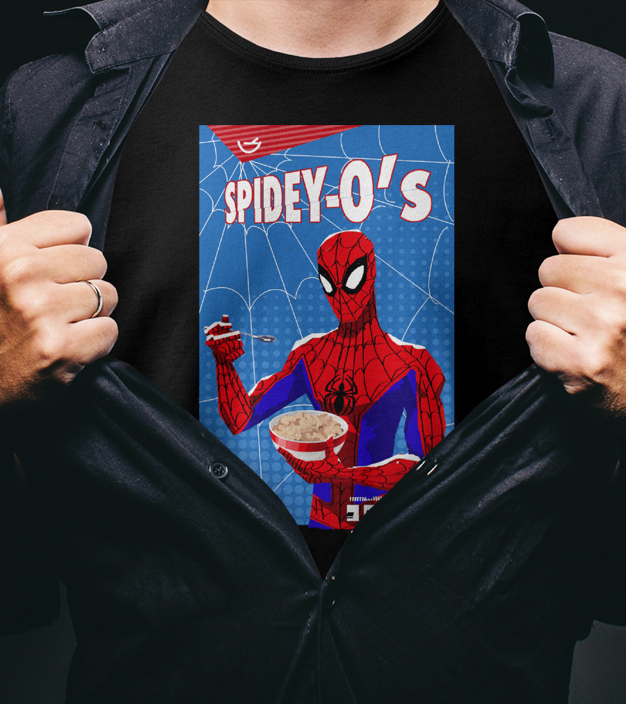 Marvel Spider-Man Spiderverse Spidey-Os Cereal Box Breakfast Comics T-Shirt