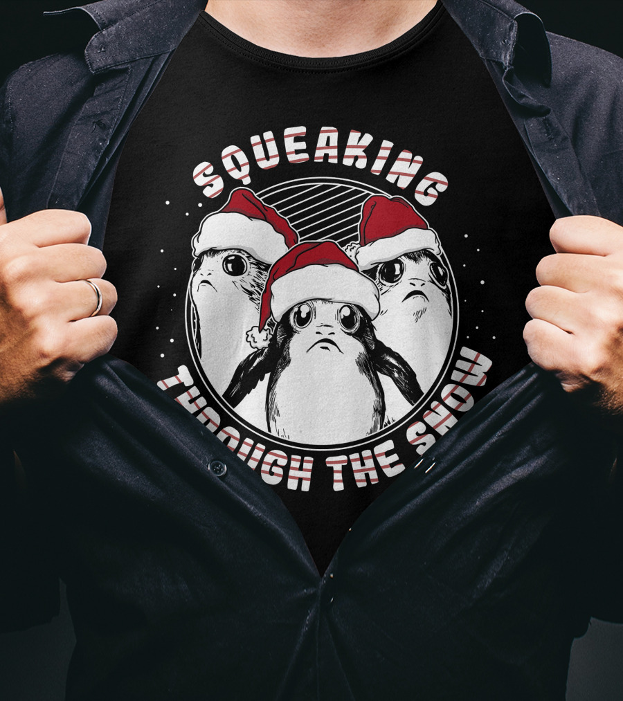 Squeaking Through The Snow Star Wars Porg Santa Hat T-Shirt