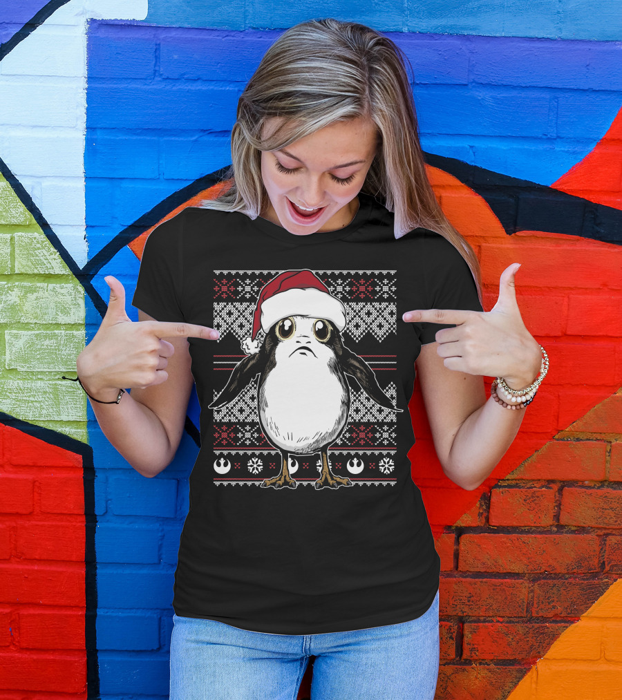 Star Wars Porg Christmas Santa Hat Ugly T-Shirt