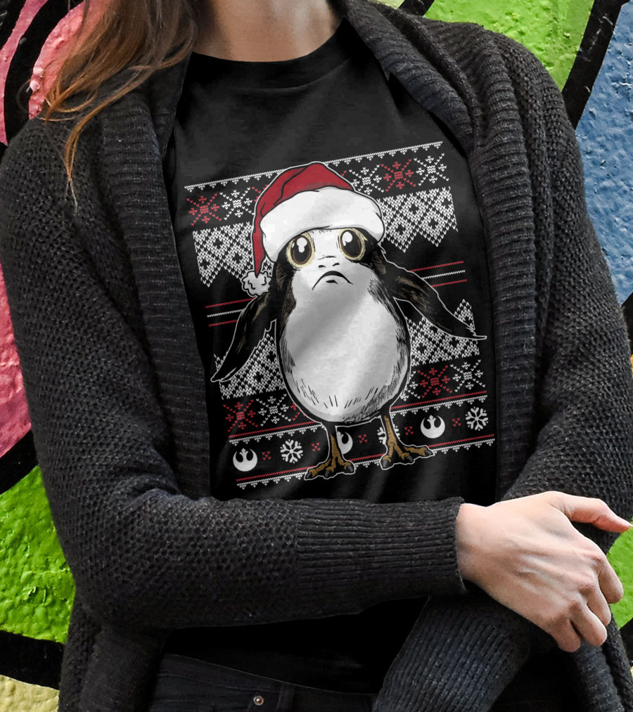 Star Wars Porg Christmas Santa Hat Ugly T-Shirt