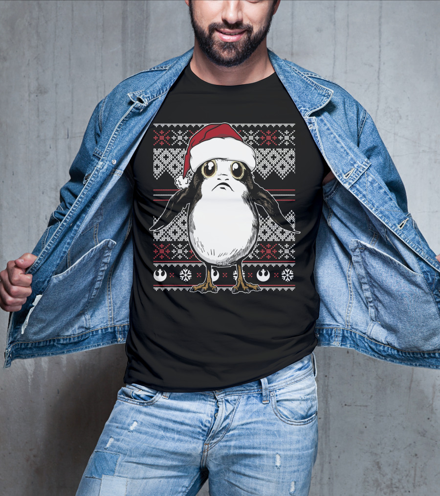 Star Wars Porg Christmas Santa Hat Ugly T-Shirt