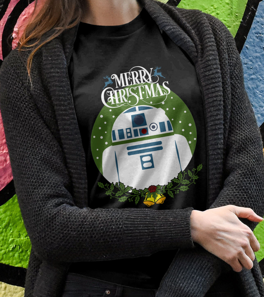 Star Wars R2-D2 Merry Christmas Wreath With Bells And Holly T-Shirt