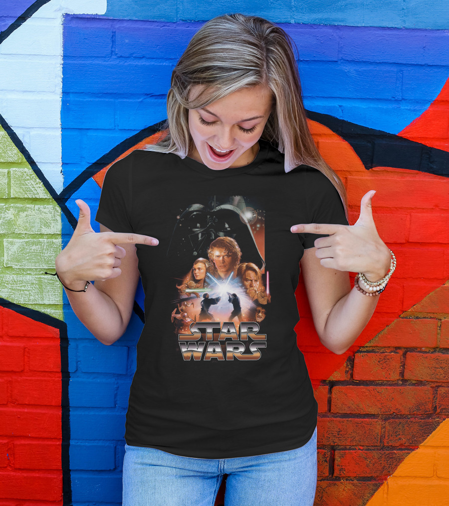Star Wars Revenge Of The Sith Movie Anakin Obi-Wan Lightsaber Duel Darth Vader Collage T-Shirt