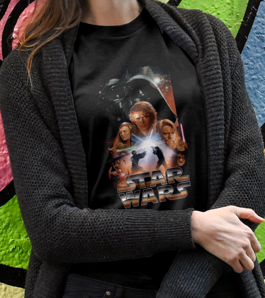 Star Wars Revenge Of The Sith Movie Anakin Obi-Wan Lightsaber Duel Darth Vader Collage T-Shirt