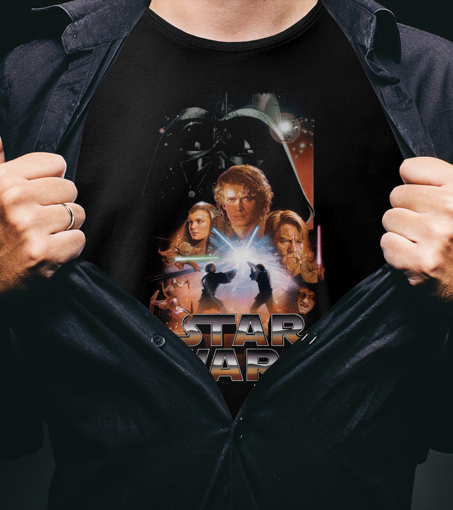 Star Wars Revenge Of The Sith Movie Anakin Obi-Wan Lightsaber Duel Darth Vader Collage T-Shirt