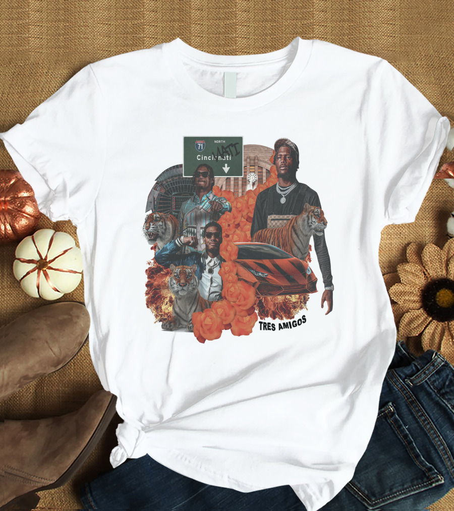 Tres Amigos Cincinnati Highway Tigers Roses Playoffs T-Shirt