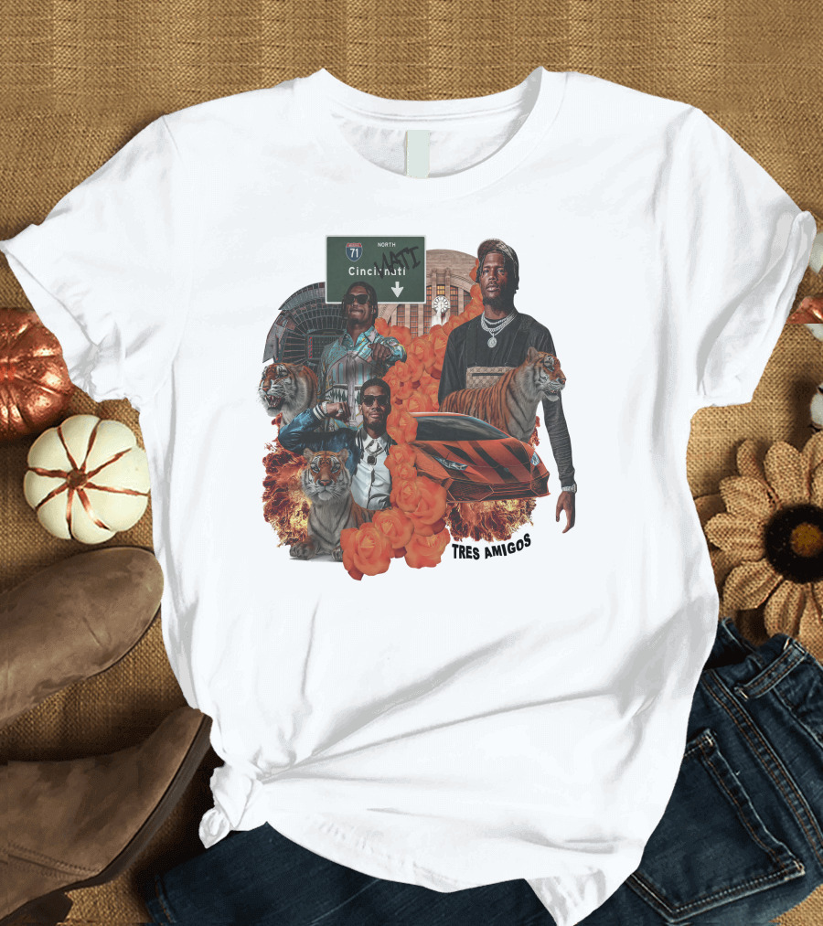 Tres Amigos Cincinnati Highway Tigers Roses Playoffs T-Shirt