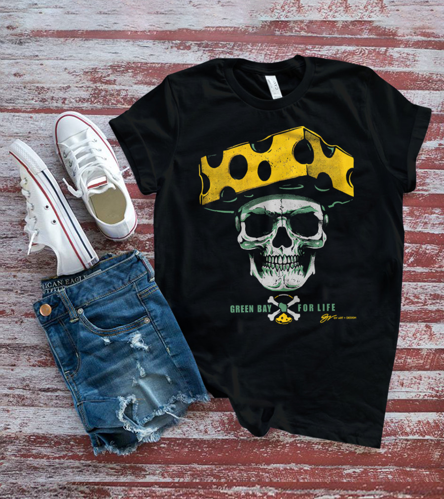 Green Bay For Life Skull Cheesehead T-Shirt