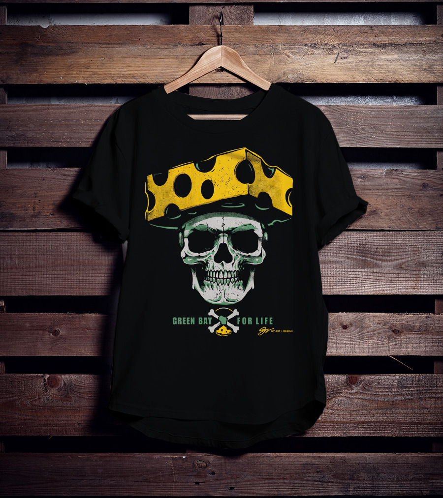 Green Bay For Life Skull Cheesehead T-Shirt