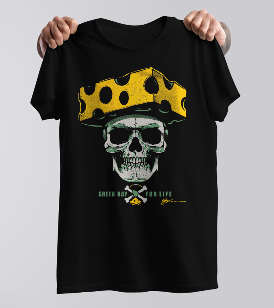 Green Bay For Life Skull Cheesehead T-Shirt