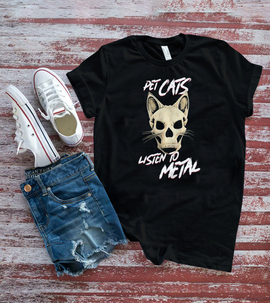 Pet Cats Listen To Metal Skull Headcat T-Shirt