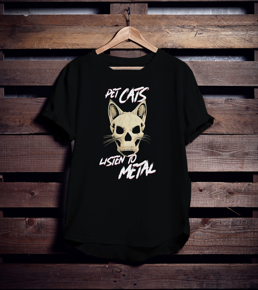 Pet Cats Listen To Metal Skull Headcat T-Shirt