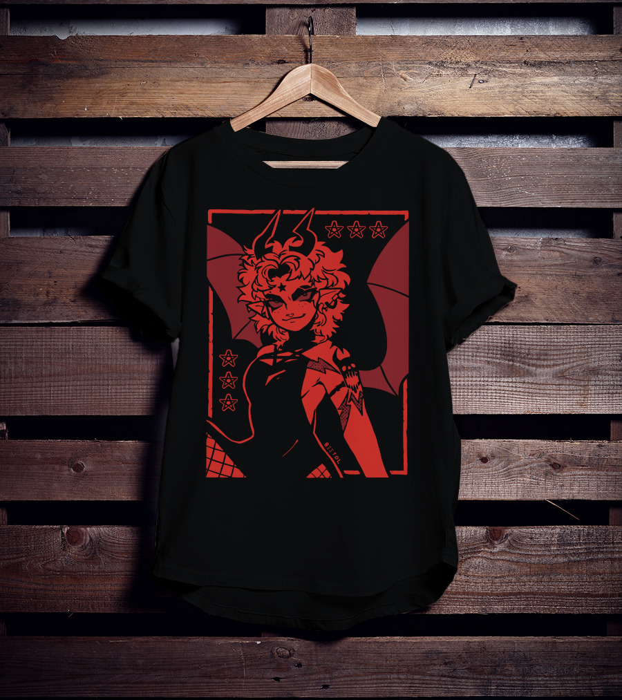 He's Satanic Red Devil Horned Figure With Bat Wings And Stars By Bitol T-Shirt