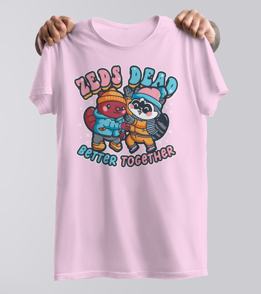Zeds Dead Better Together Cartoon Beaver And Raccoon Winter Adventure T-Shirt