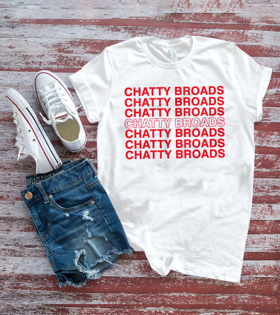 CHATTY BROADS PODCAST MERCH RED REPEATING TEXT T-Shirt