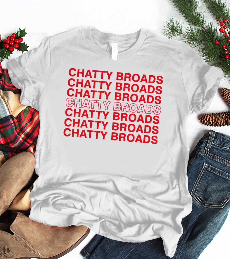 CHATTY BROADS PODCAST MERCH RED REPEATING TEXT T-Shirt